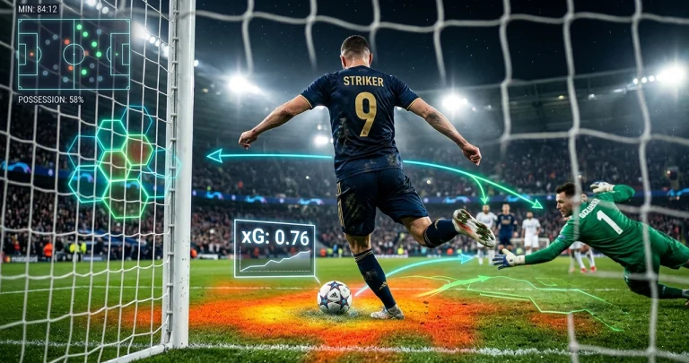 Football match player data tracking with xG expected goals metric